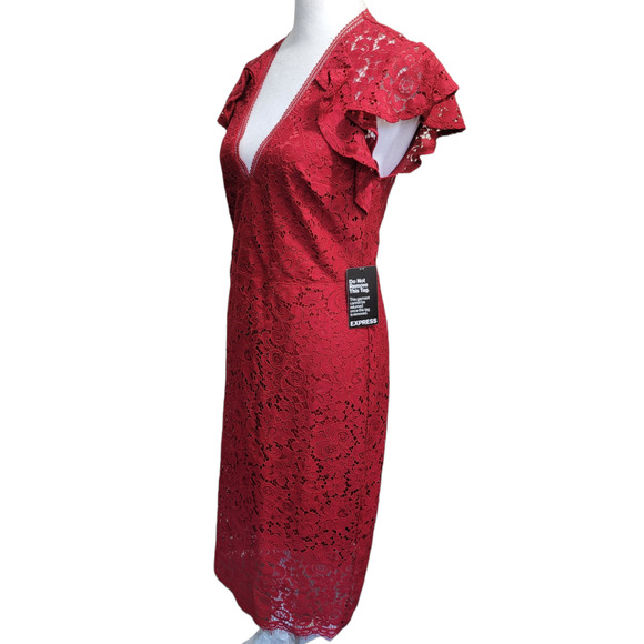 EXPRESS Red Lace Party Dress with Flutter Sleeves Sz. 4 - Picture 5 of 9